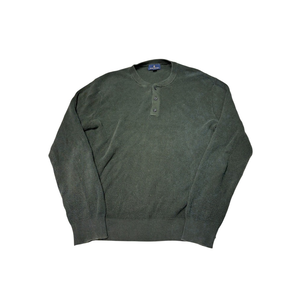 Brooks Brothers Mens Small Green Waffle Knit Cotton Henley Sweater 11481